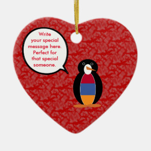 Ornamento De Cerâmica Armênio Bandeira Feriado Srta. Penguin falando