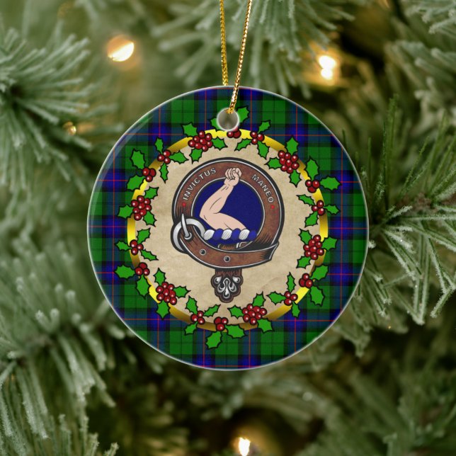 Ornamento De Cerâmica Armstrong Clan Crachá e Tartan Personalizado Xmas (Árvore)