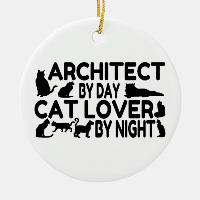 Ornamento De Cerâmica Arquiteto Cat Lover (Frente)
