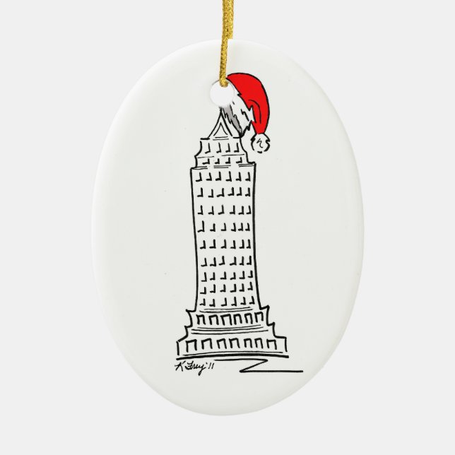 Ornamento De Cerâmica Arranha-céu de Natal Nova Iorque NYC Santa Claus (Frente)