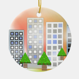 Ornamento De Cerâmica Arranha-céus com Árvores de Natal