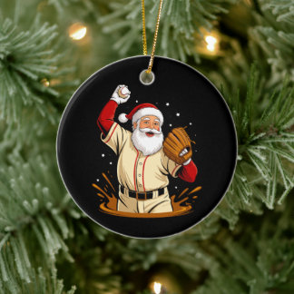 Ornamento De Cerâmica Arremessador de beisebol do Papai Noel Jogador de 