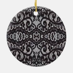 Ornamento De Cerâmica Art Deco Bohemian Chic floral Gótica lace negro
