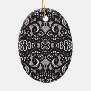 Ornamento De Cerâmica Art Deco Bohemian Chic floral Gótica lace negro