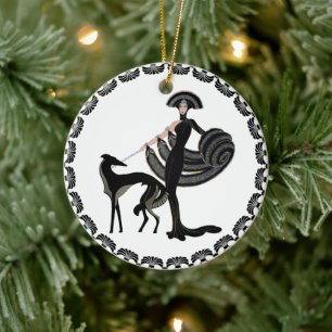 Ornamento De Cerâmica Art Deco Borzoi Ornament
