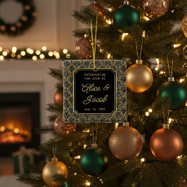 Ornamento De Cerâmica Art Deco Embroidered-Style Wedding Square 