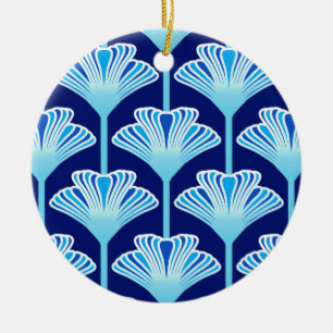 Ornamento De Cerâmica Art Deco Lily, Cobalt Blue, Aqua e White
