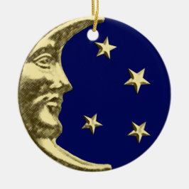Ornamento De Cerâmica Art Deco Moon and Stars - Azul Marinho e Dourado