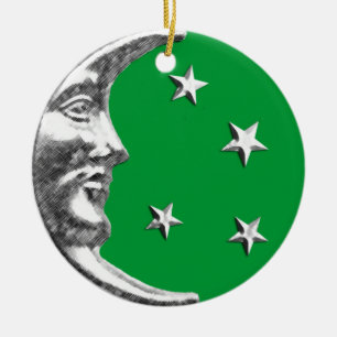 Ornamento De Cerâmica Art Deco Moon and Stars - Jade Green e Silver