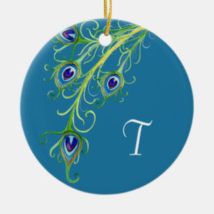 Ornamento De Cerâmica Art Deco Nouveau Estilo Peacock Penas