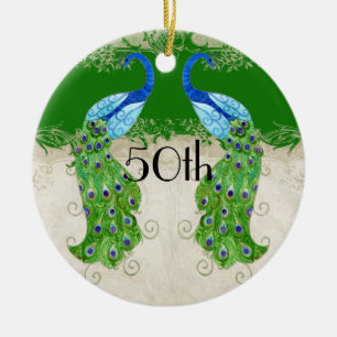 Ornamento De Cerâmica Art Deco Style Peacock Emerald Green Vintage Lace