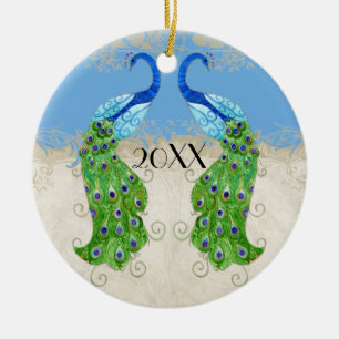 Ornamento De Cerâmica Art Deco Style Peacock Sky Blue Vintage Lace
