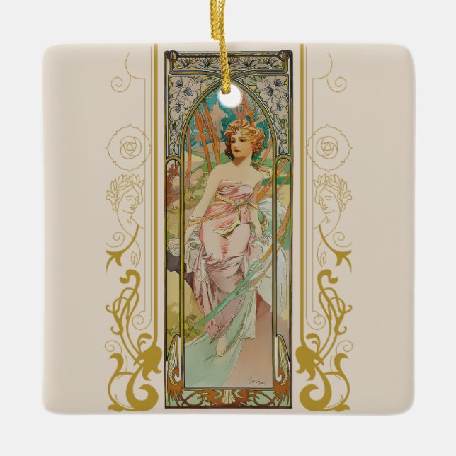 Ornamento De Cerâmica Art Nouveau Alphonse Mucha - Despertar Manhã (Frente)