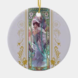 Ornamento De Cerâmica Art Nouveau Alphonse Mucha Evening Contemplação
