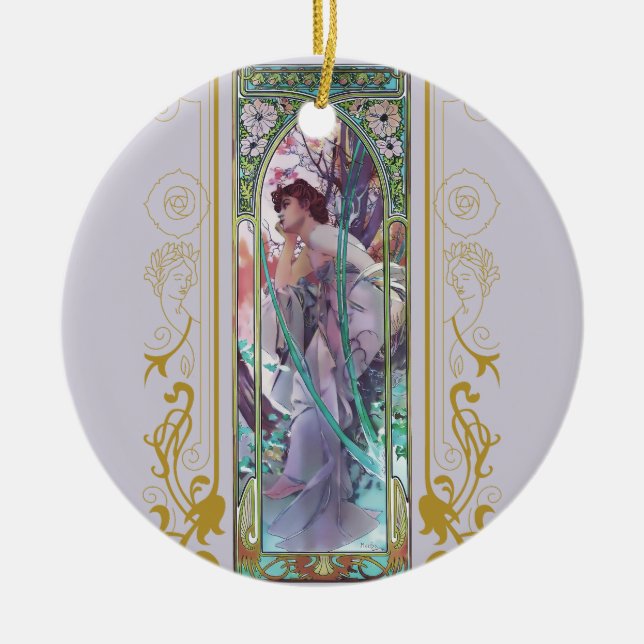 Ornamento De Cerâmica Art Nouveau Alphonse Mucha Evening Contemplação (Frente)