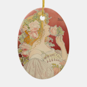 Ornamento De Cerâmica Art Nouveau Belle Époque Senhorita Rosas Livemont
