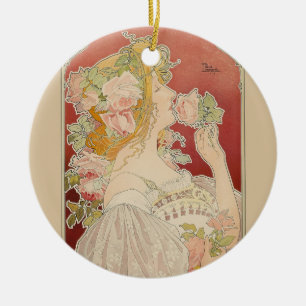 Ornamento De Cerâmica Art Nouveau Belle Époque Senhorita Rosas Livemont