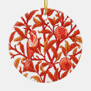 Ornamento De Cerâmica Art Nouveau Bird & Pomegranate, Mandarin Orange