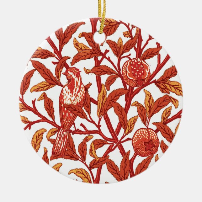 Ornamento De Cerâmica Art Nouveau Bird & Pomegranate, Mandarin Orange (Frente)