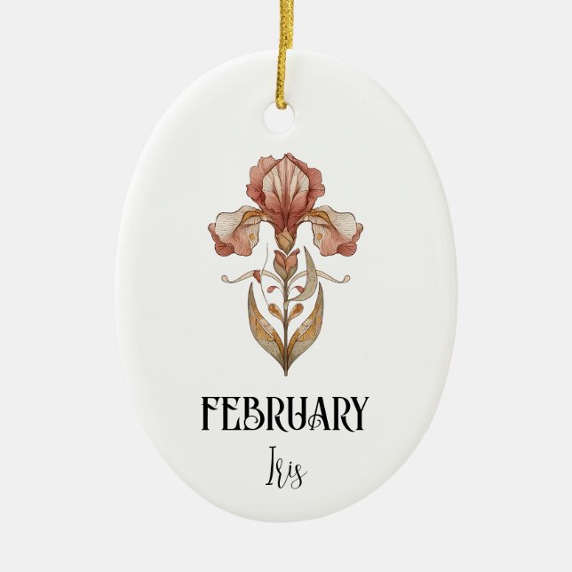 Ornamento De Cerâmica Art Nouveau February Birth Flower Iris Birthday (Frente)