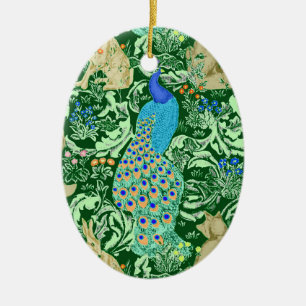 Ornamento De Cerâmica Art Nouveau Peacock Impressão, Cobalt Azul e Verd