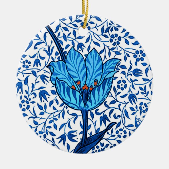 Ornamento De Cerâmica Art Nouveau Tulip Damask, Cobalt Blue (Frente)