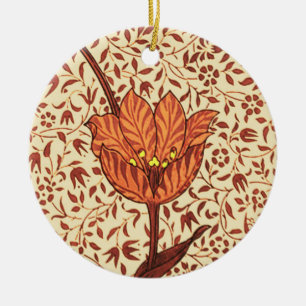 Ornamento De Cerâmica Art Nouveau Tulip Damask, Coral e Beige