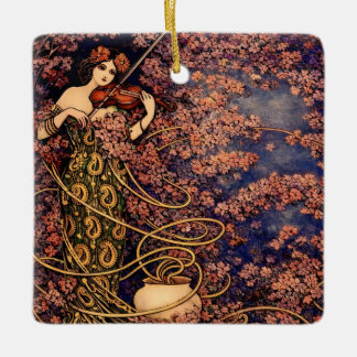 Ornamento De Cerâmica Art Nouveau Violinist in Blossoms – Vintage Floral