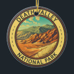 Ornamento De Cerâmica Art Viagens vintage do Vale do Morte<br><div class="desc">Vetor de Vale da Morte trabalho de arte design. O parque é conhecido pelo Titus Canyon,  com uma cidade fantasma e rochas coloridas,  e pelos apartamentos salgados da bacia de Badwater,  o ponto mais baixo da América do Norte.</div>