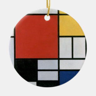 Ornamento De Cerâmica Arte abstrata em vermelho azul amarelo de Piet Mon