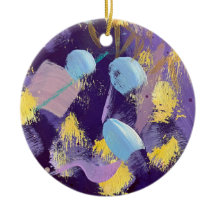 Arte abstrata vibrante em azul, roxo e amarelo