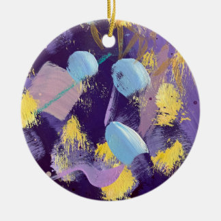 Ornamento De Cerâmica Arte abstrata vibrante em azul, roxo e amarelo