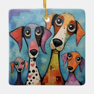 Ornamento De Cerâmica Arte abstrato de cachorro colorido estilo cartoon