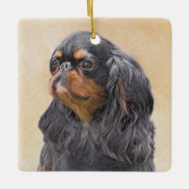 Ornamento De Cerâmica Arte Animal Original Pintura Inglesa Toy Spaniel (Frente)