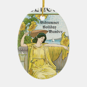 Ornamento De Cerâmica Arte Antiga Arte Nova Mulher de Verão Girassóis