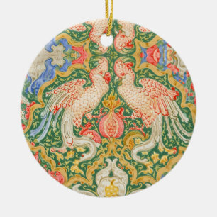 Ornamento De Cerâmica Arte Antiga de um Cacatua e um Pavão por Walter Cr