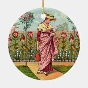 Ornamento De Cerâmica Arte Antiga Mulher Flor Crescer Jardim