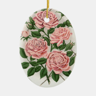 Ornamento De Cerâmica Arte Botânica Vintage Rosa Rosa Cottagecore