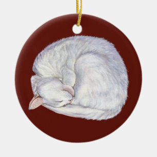 Ornamento De Cerâmica Arte branca da pintura do gato do tesouro do sono