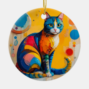 Ornamento De Cerâmica Arte Colorida Abstrata de Gato