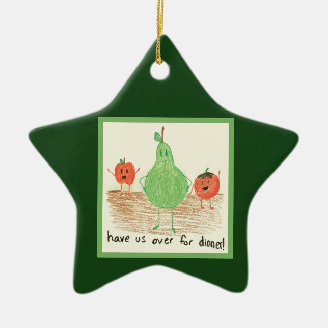 Ornamento De Cerâmica Arte Comida infantil, verde (Frente)