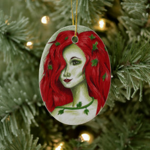 Ornamento De Cerâmica Arte da fantasia do duende da mulher do Redhead da