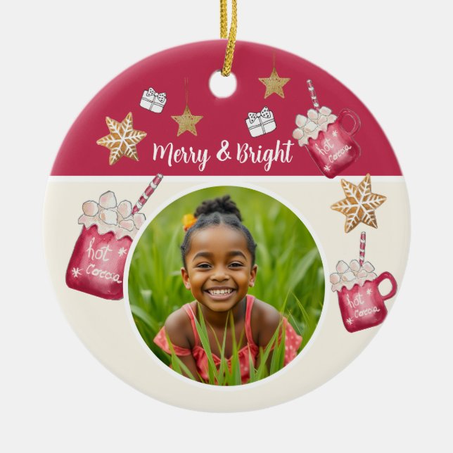 Ornamento De Cerâmica Arte de Aquarela Feriado de Cacau Quente (Frente)