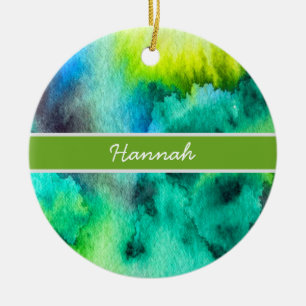 Ornamento De Cerâmica Arte de aquarela verde azul