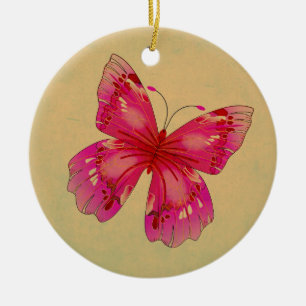 Ornamento De Cerâmica Arte de borboletas oriental rosa