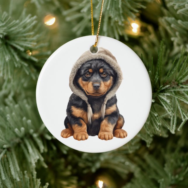 Ornamento De Cerâmica Arte de Cão Rottweiler Personalizada (Árvore)
