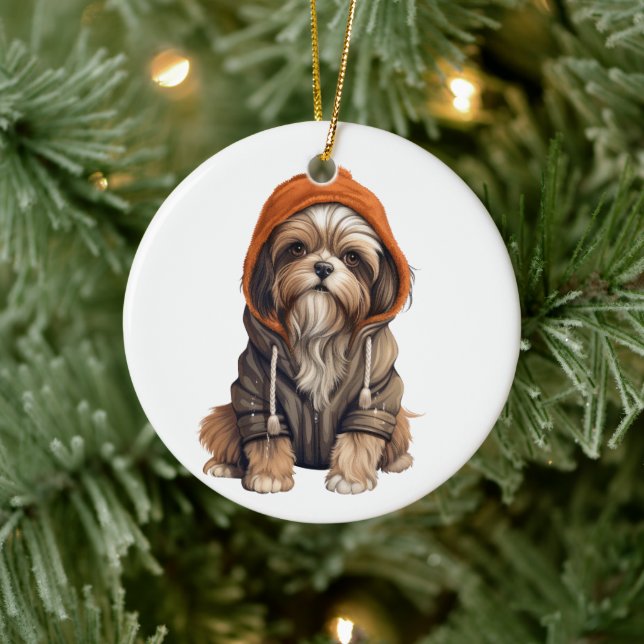 Ornamento De Cerâmica Arte de Cão Shih Tzu Personalizada (Árvore)
