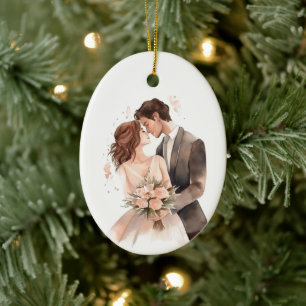 Ornamento De Cerâmica Arte de Casal personalizada de casamento