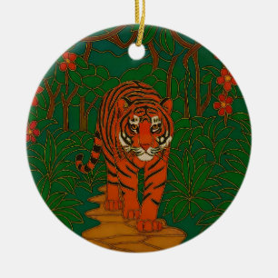 Ornamento De Cerâmica Arte de Cloisonne Tigre no Caminho da Selva