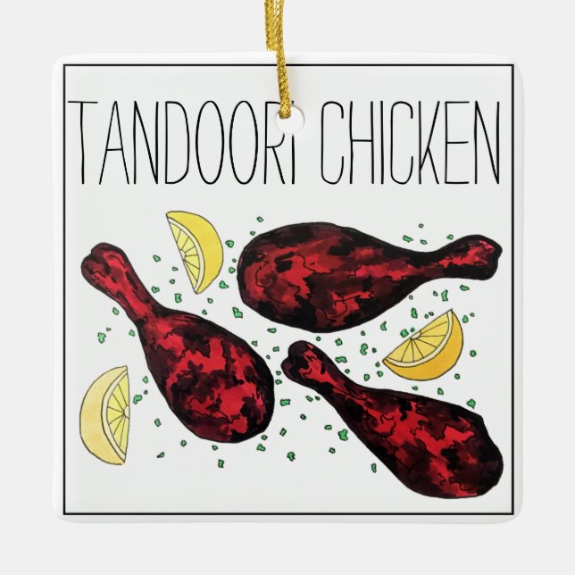 Ornamento De Cerâmica Arte de Comida de frango Indiano Tandoori (Frente)